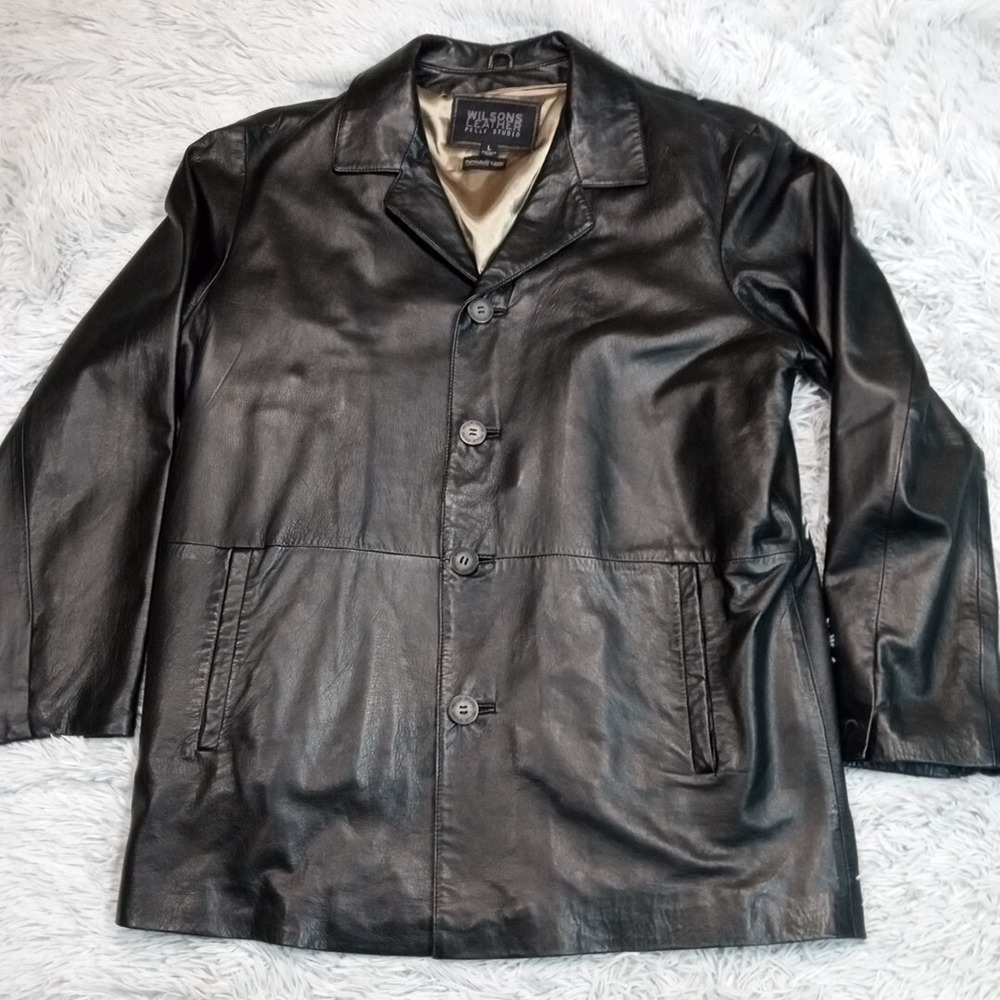 Wilsons Leather Pelle Studio Jacket Mens L Black Softshell Removable Liner Comfy